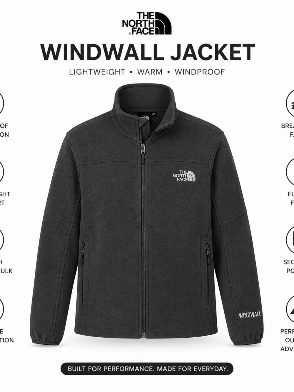 The North Face WindWall Fleece Jacket Men’s Large Black Full Zip Gorpcore TNF